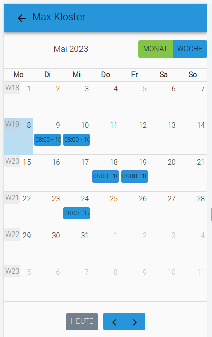 Screenshot Kindertagespflege App